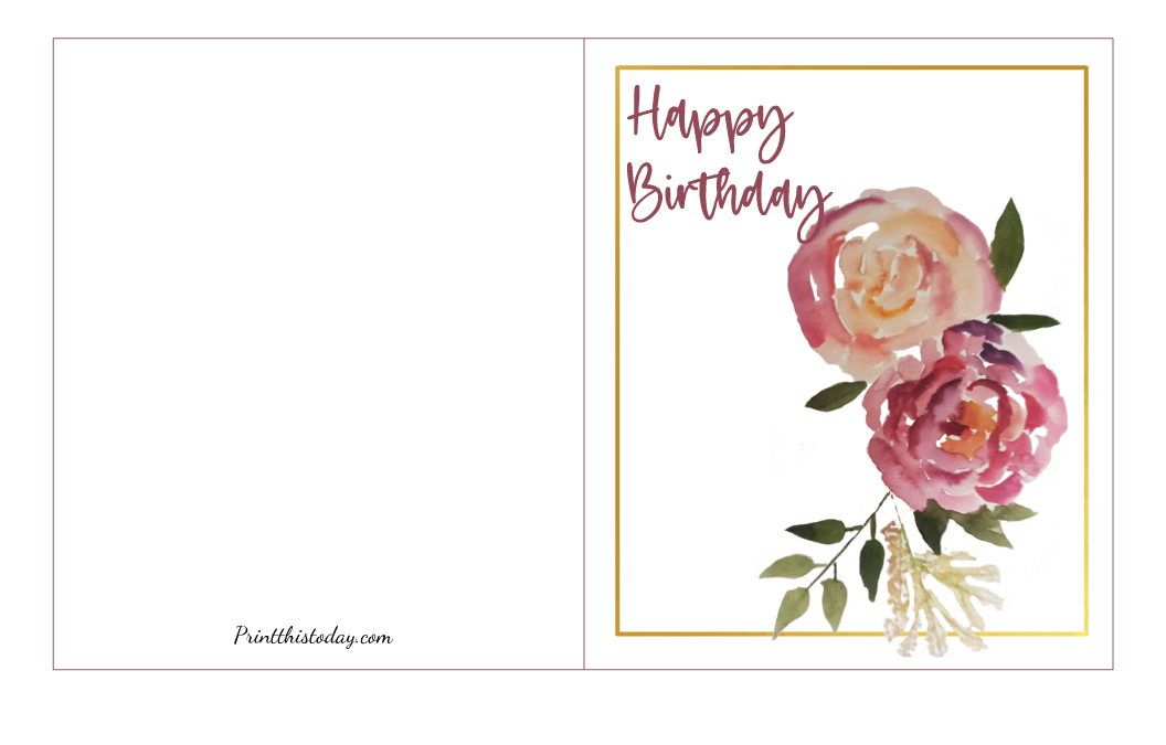 Pink and Blush Roses, Free Printable Birthday Card