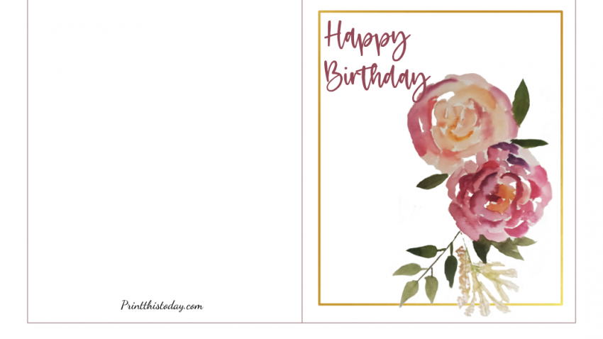 Pink and Blush Roses, Free Printable Birthday Card
