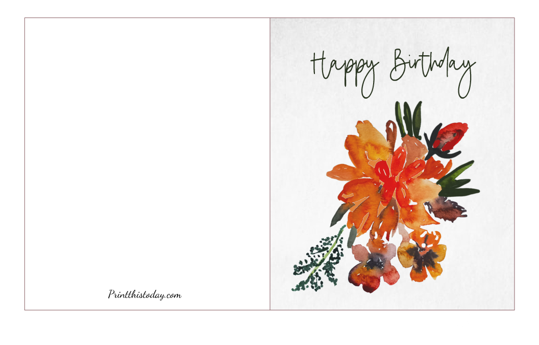 Orange Flowers Birthday Card Printable