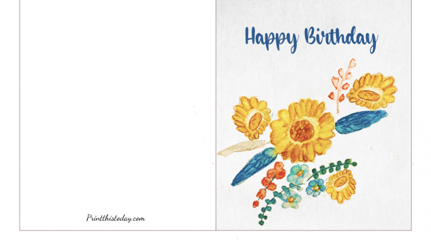 Birthday Card Printable with yellow and blue Flowers