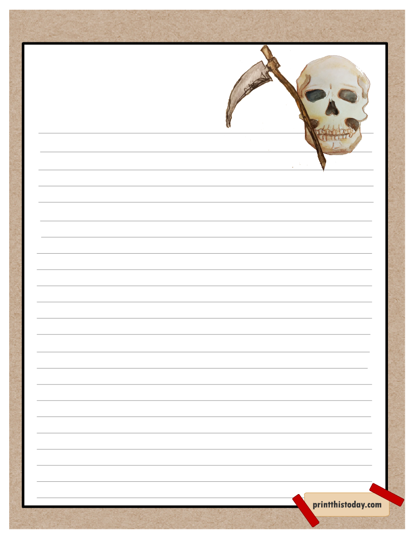 Skull and Scythe Free Printable Halloween Writing Paper Stationery