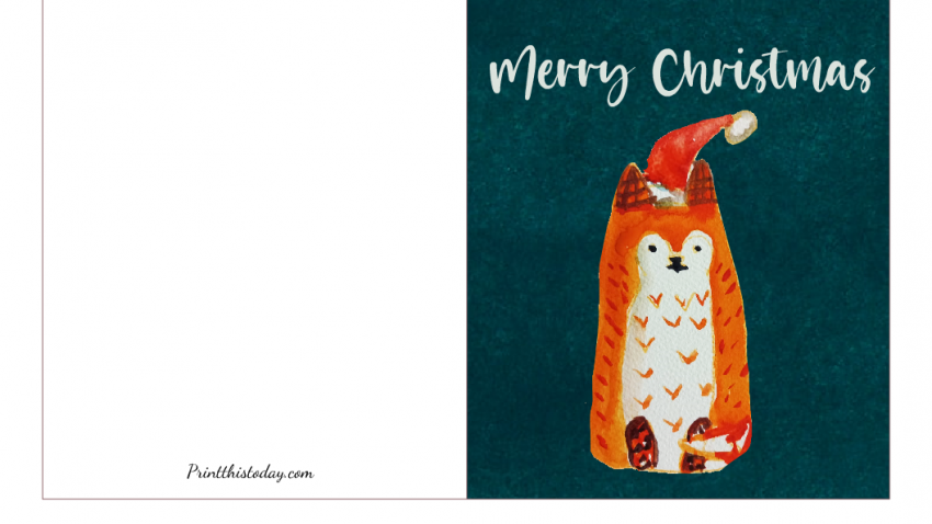 Merry Christmas card with an image of a cute Fox