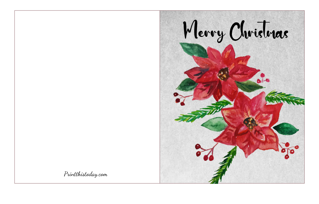 Watercolor Poinsettia Christmas Card Printable