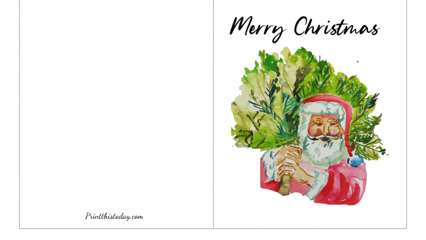 Watercolor Santa, Free Printable Christmas Card