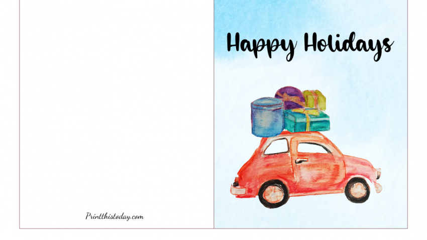 Happy Holidays, Red Car and Gift Boxes