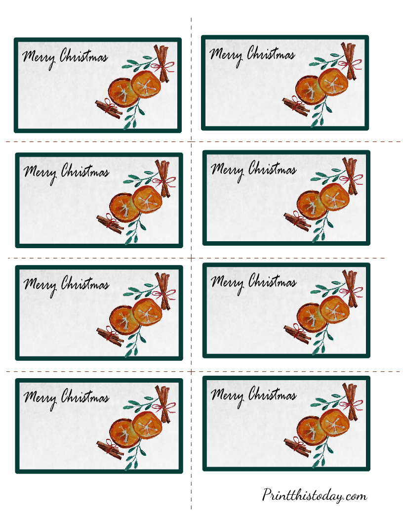 Free Printable Watercolor Christmas Labels with Orange and Cinnamon