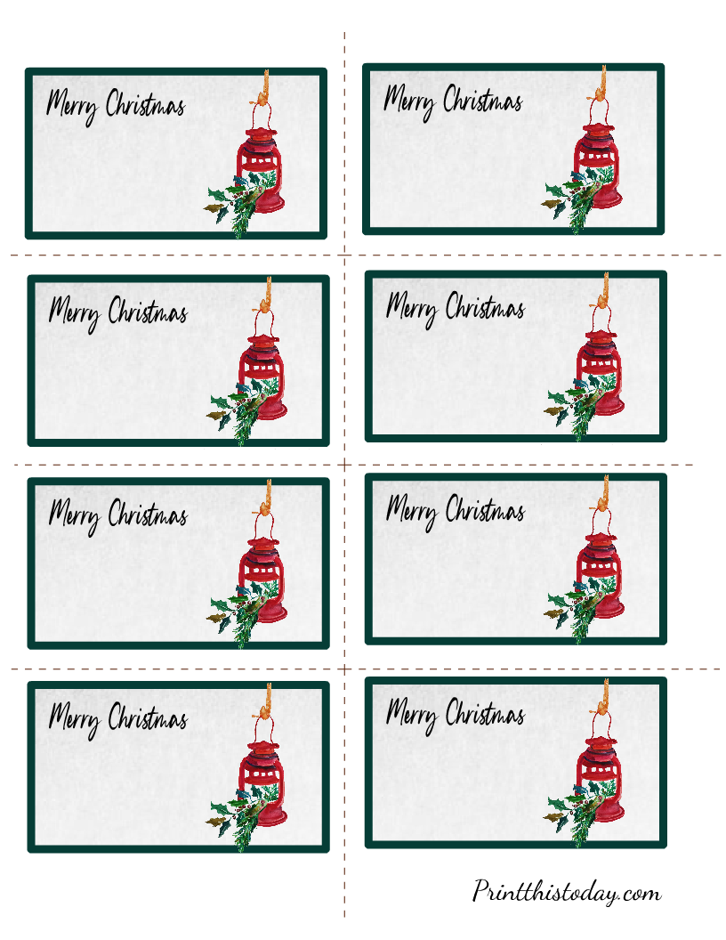 Free Printable Watercolor Christmas Labels with Rustic Lantern