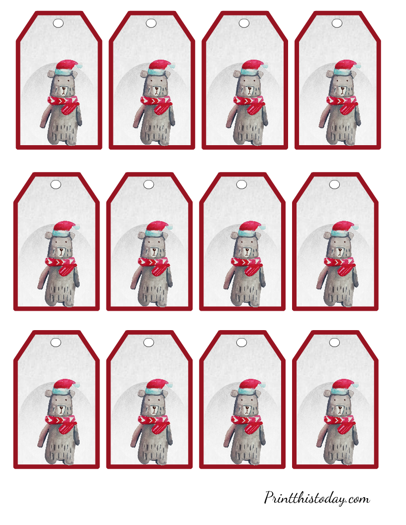 Free Printable Teddy Bear Christmas Tags