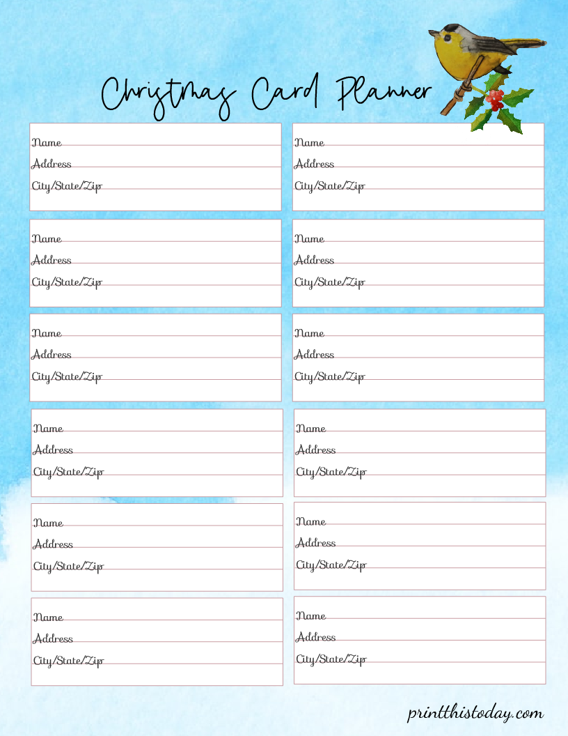 Free Printable Christmas Card Planner Page