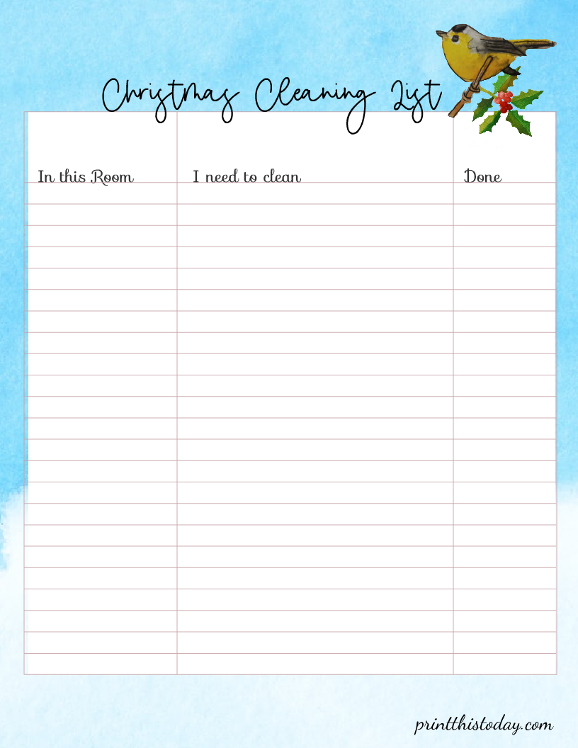 Free Printable Christmas Cleaning List