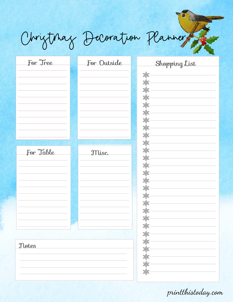 Free Printable Christmas Decoration Planner