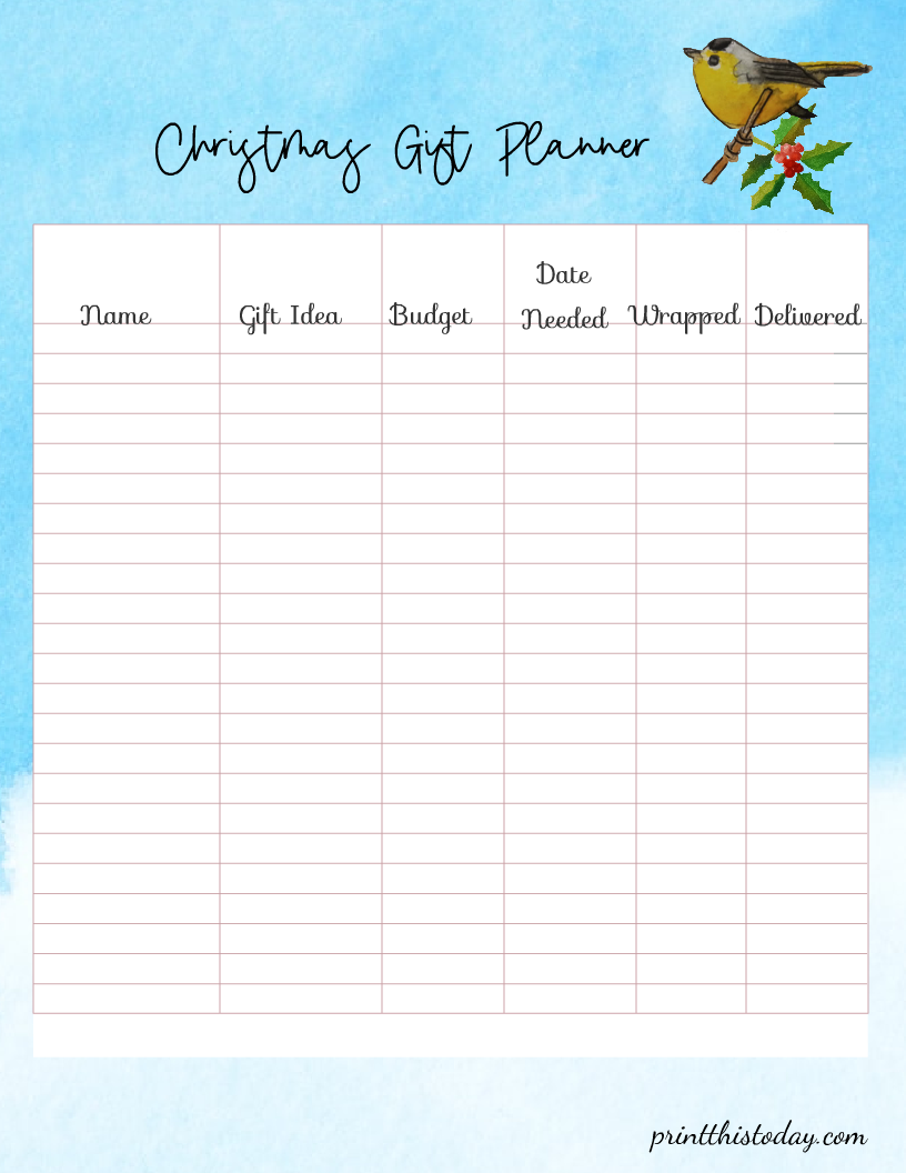 Free Printable Christmas Gift Planner