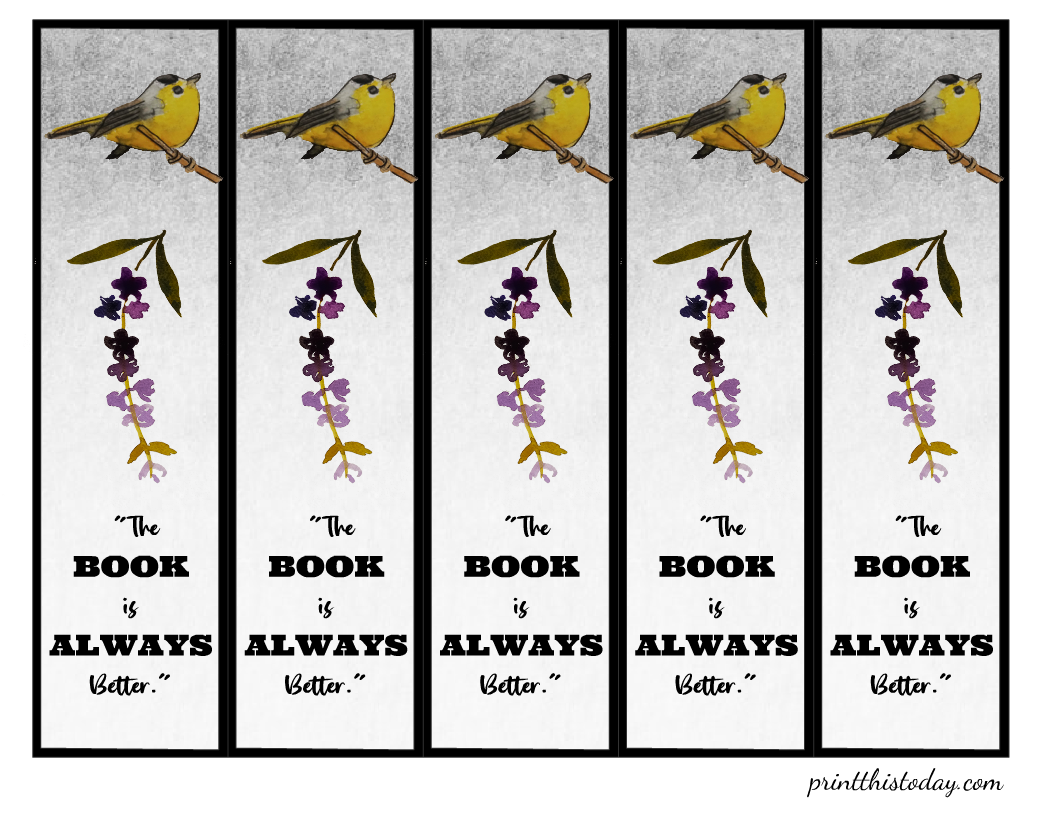 Free Printable Bookmarks with Bird and Flowers