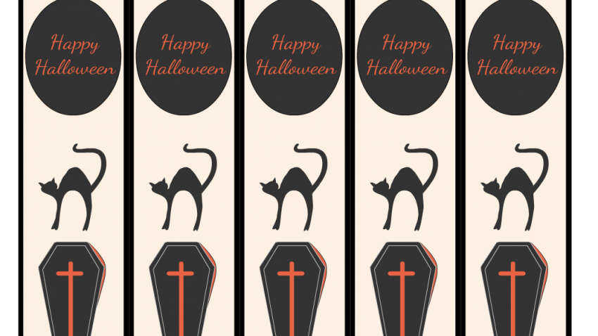 Happy Halloween, Bookmarks with Coffin and Cat