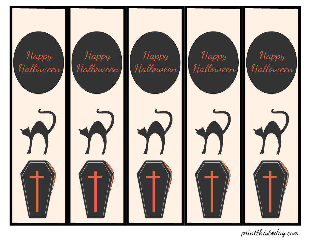 Happy Halloween, Bookmarks with Coffin and Cat