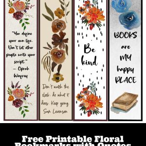 Free Printable Floral Bookmarks with Quotes