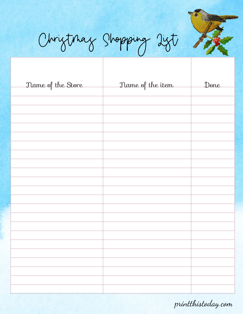 Free Printable Christmas Shopping List