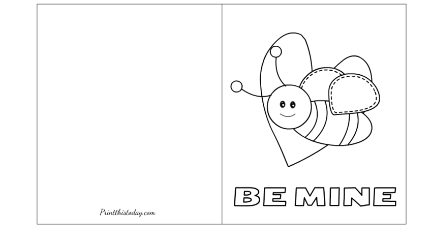 Be Mine, Free Printable Valentine's Day Card to Color