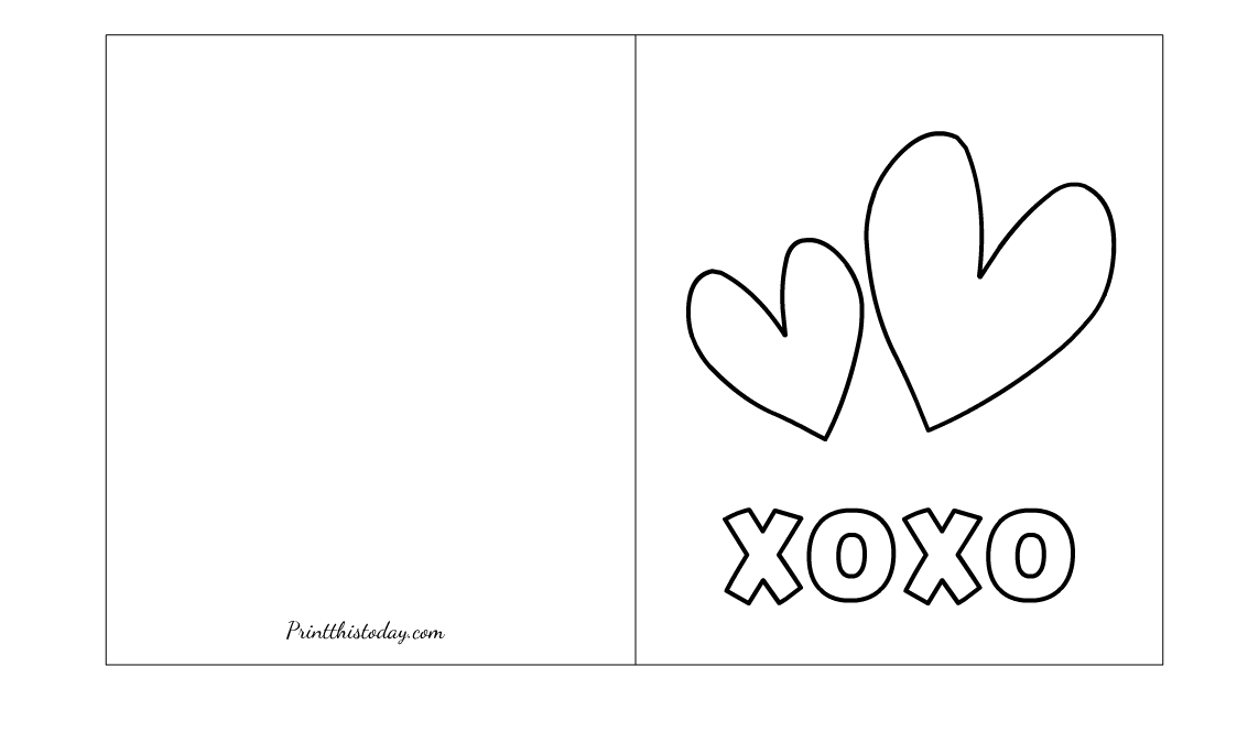 Xoxo and Hearts, Free Printable Card to Color