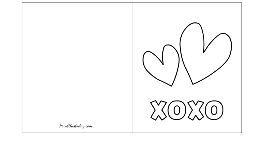 Xoxo and Hearts, Free Printable Card to Color