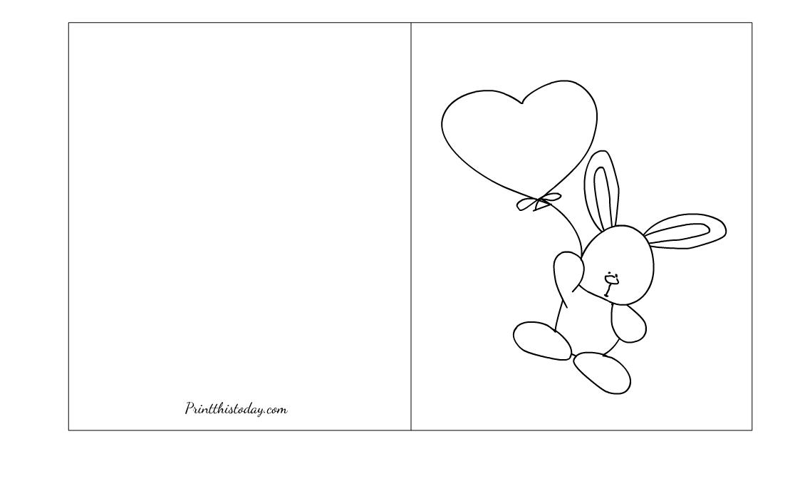 Free Printable Bunny and Heart Valentine's Day Card to Color