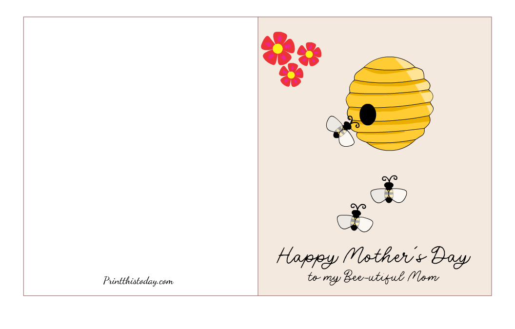 Free Printable Mother's Day Card for Bee-utiful Mom