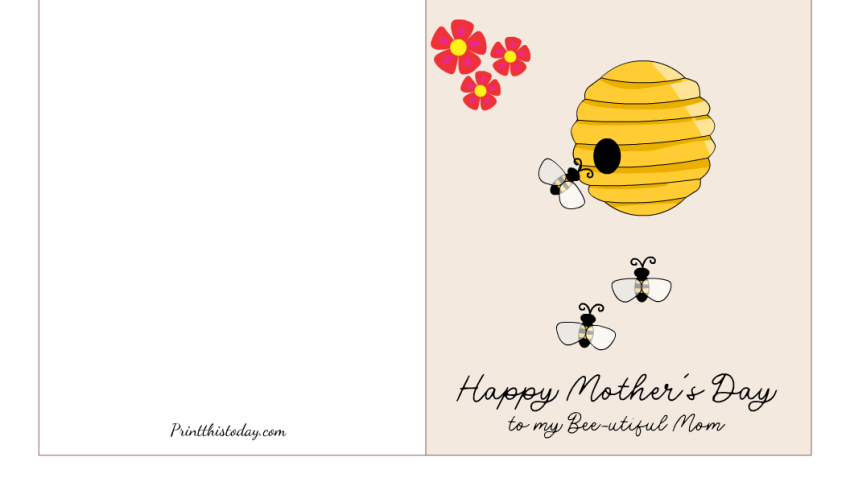 Free Printable Mother's Day Card for Bee-utiful Mom