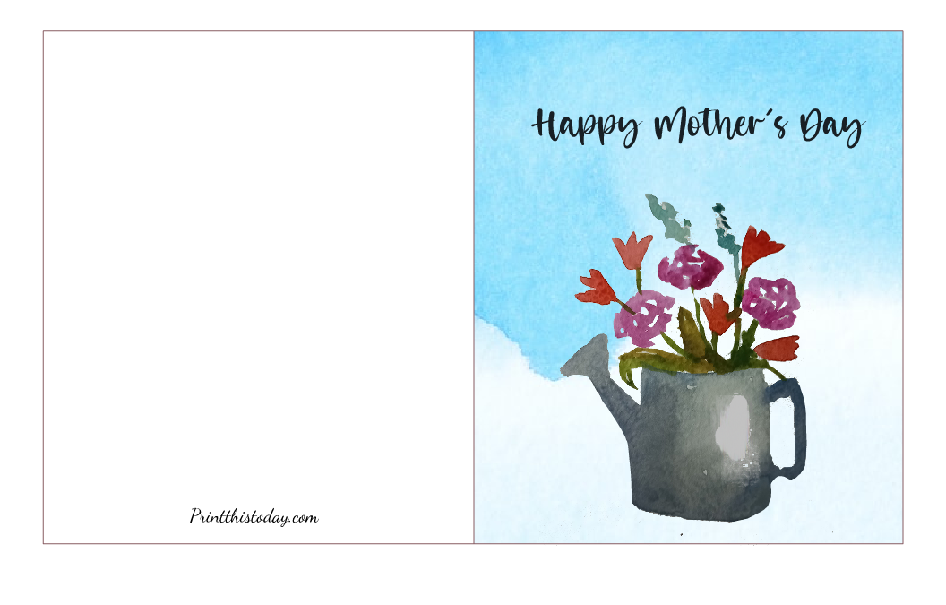 Mother's Day Card with Watercolor Watering Can and Flowers