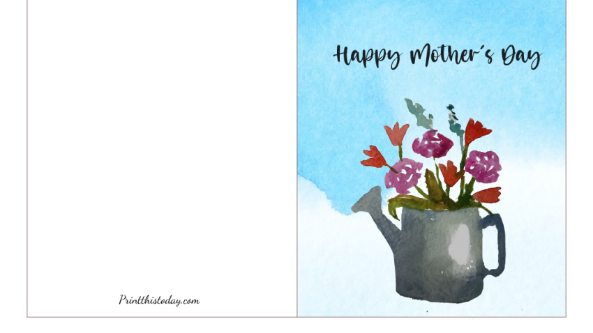 Mother's Day Card with Watercolor Watering Can and Flowers