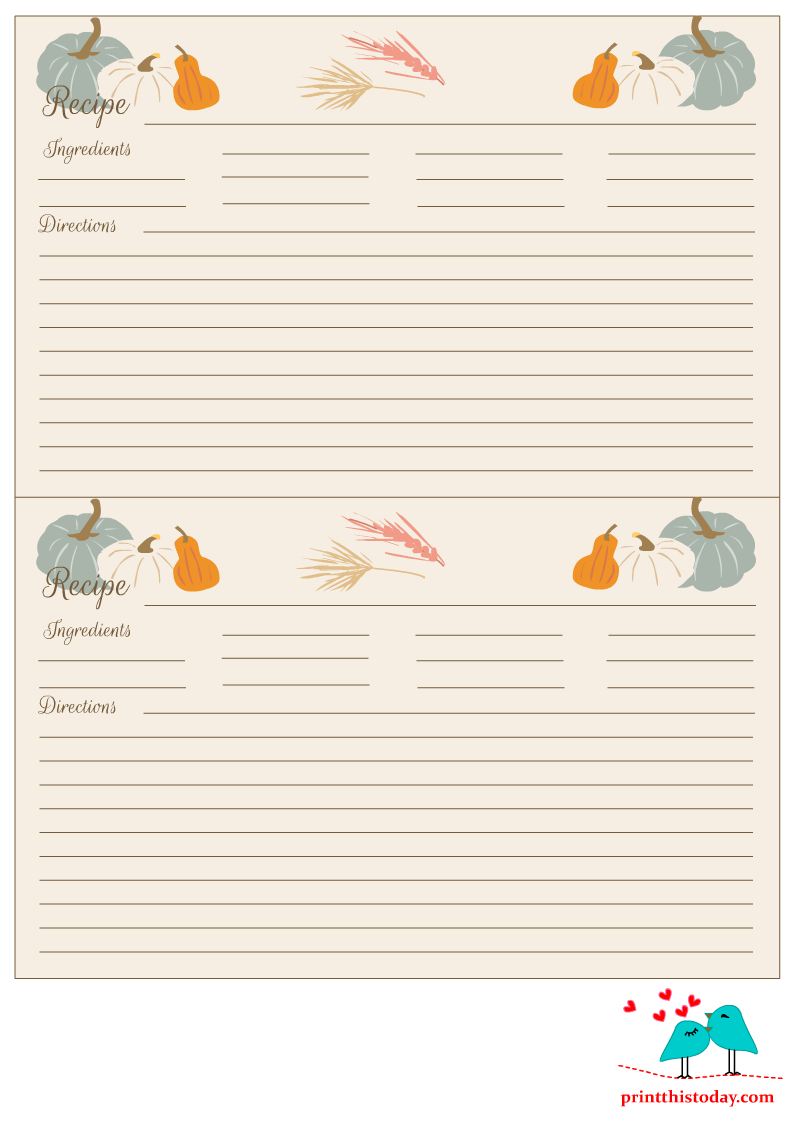 Free Printable Cute Recipe Cards for Thanksgiving