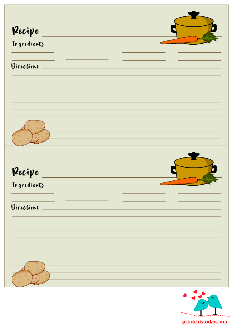 Free Printable Cute Recipe Cards for Thanksgiving