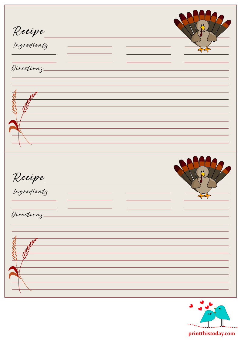 Free Printable Recipe Cards for Thanksgiving