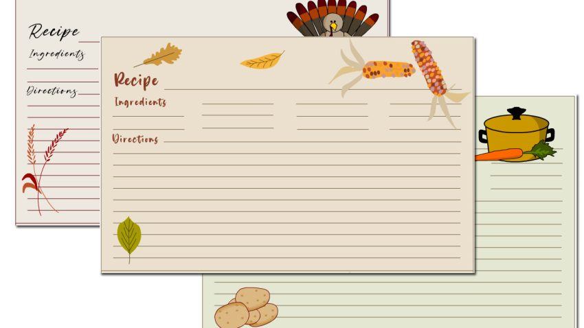 Free Printable Cute Recipe Cards for Thanksgiving
