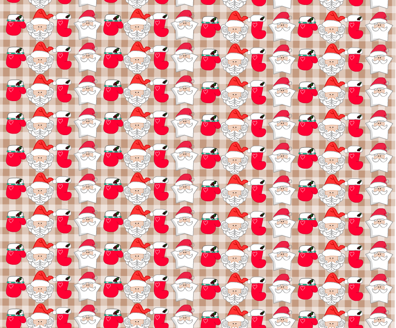 Cute Free Printable Christmas Scrapbook Paper featuring Santa, Stockings and Mitts
