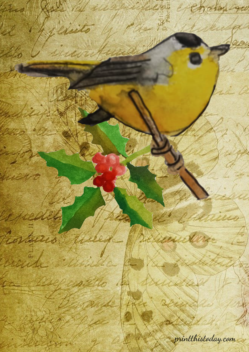 Christmas Stationery Page with Wren Bird