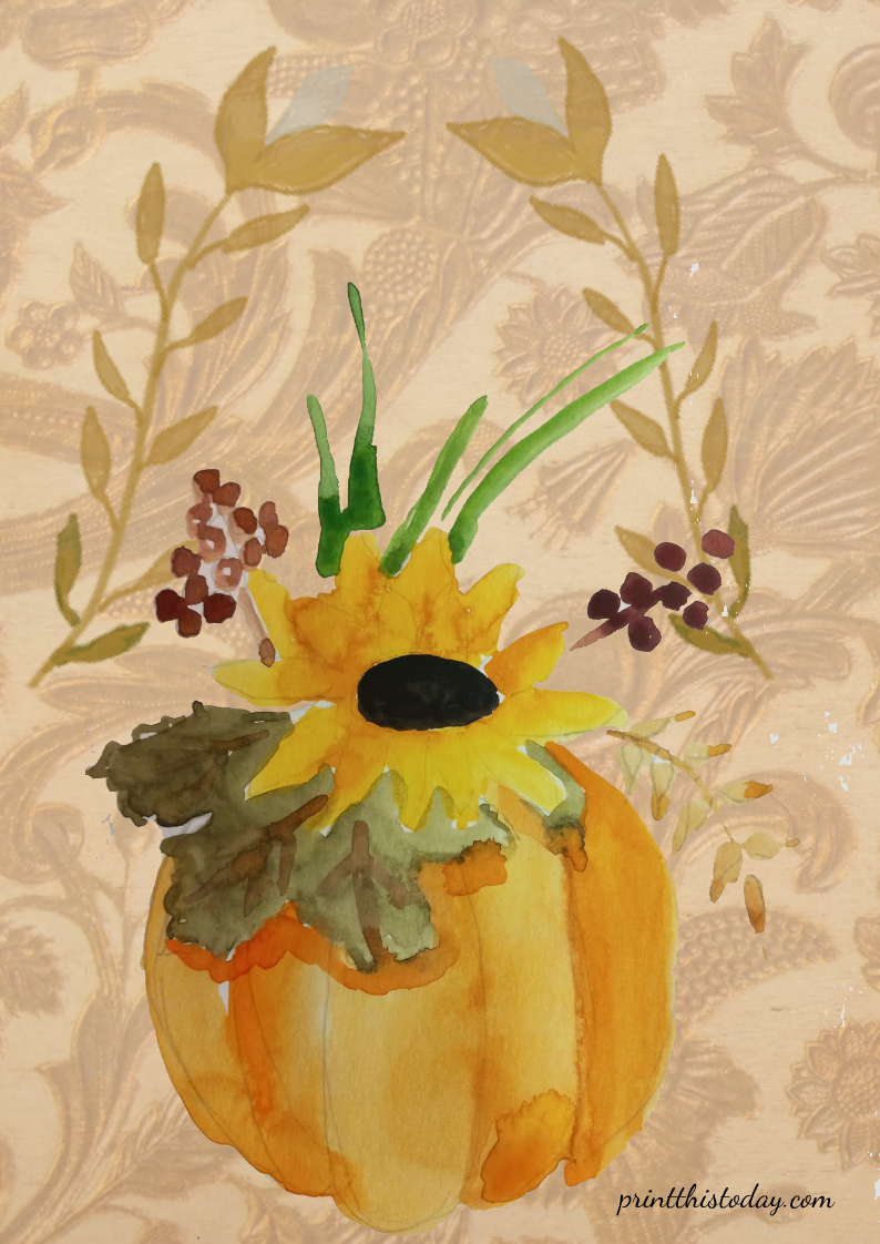 Free Printable Fall Junk Journal Page with Pumpkin and Flowers