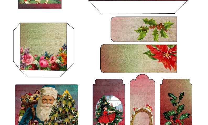 Vintage Christmas Junk Journal Pockets, Tags and Ephemera Printable 3