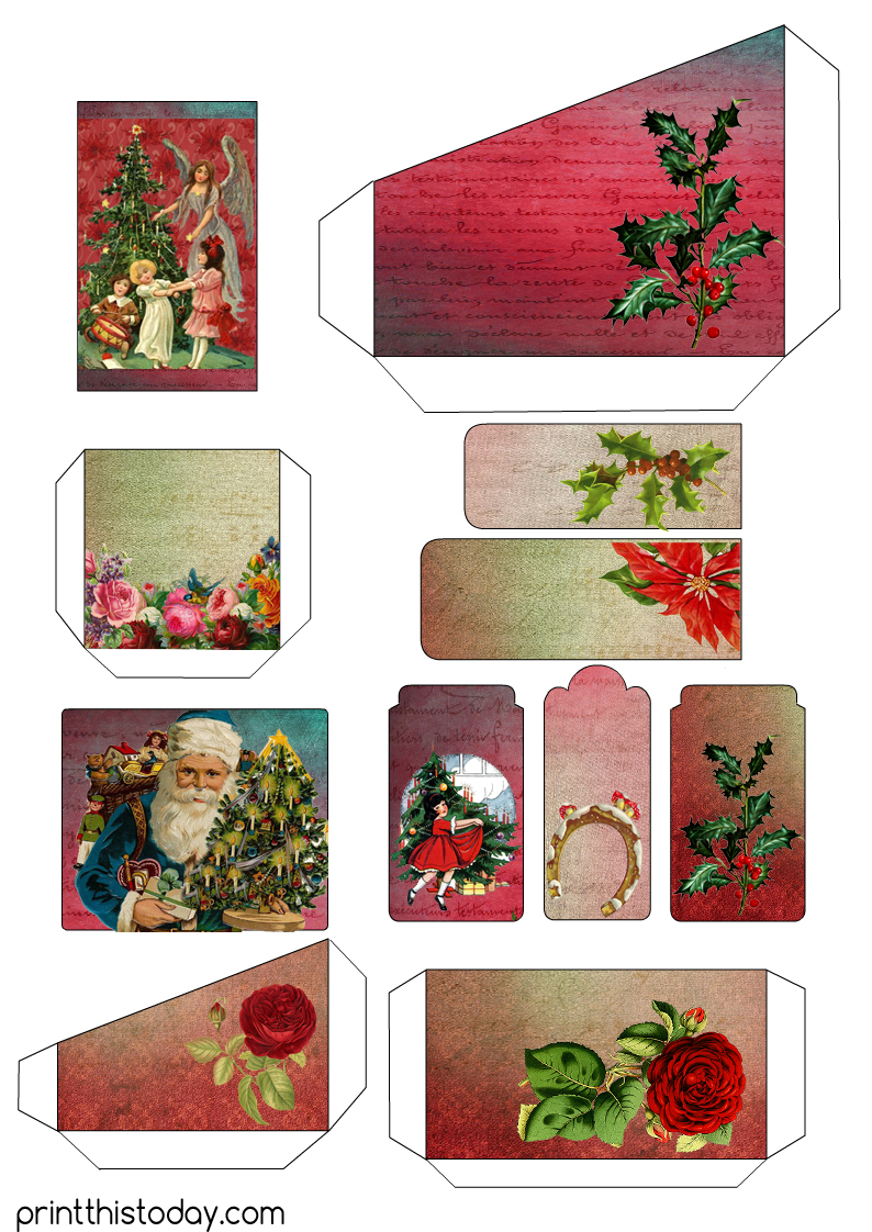 Vintage Christmas Junk Journal Pockets, Tags and Ephemera Printable 3