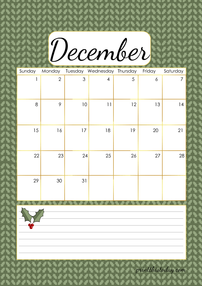 December 2024 Monthly Calendar Printable