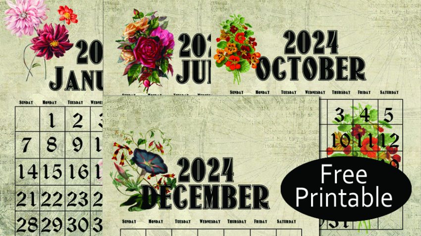 Free Printable 2024 Vintage Floral Monthly Calendar