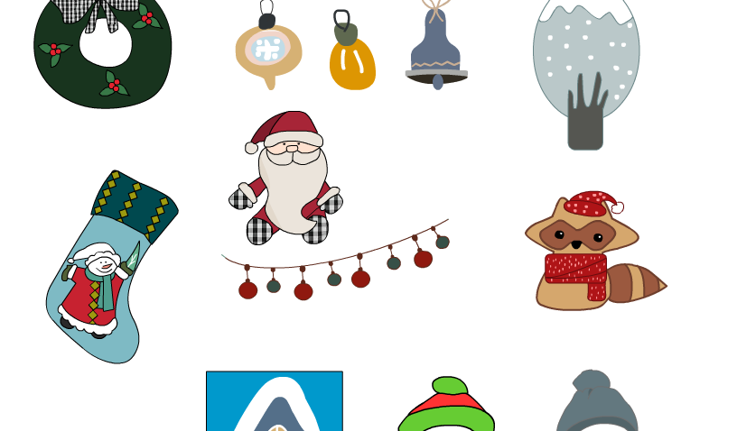 Christmas Stickers of Snowman, Santa and Christmas Trees