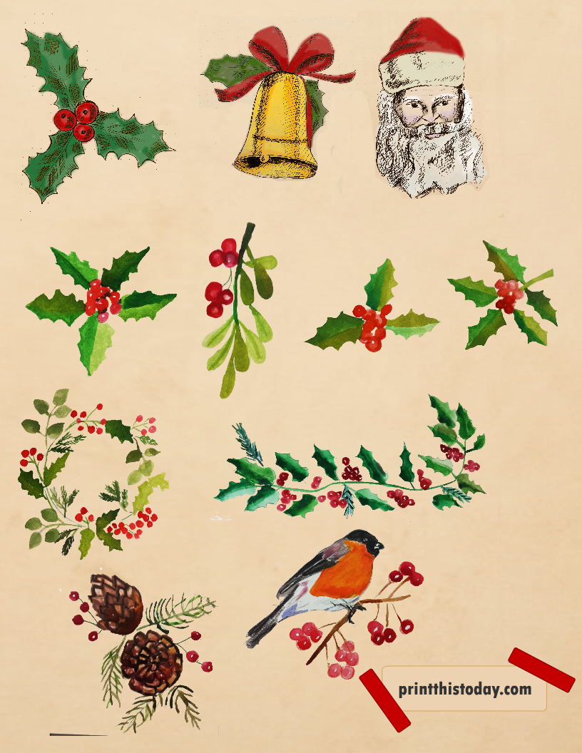 Free Printable Vintage Watercolor Christmas Stickers