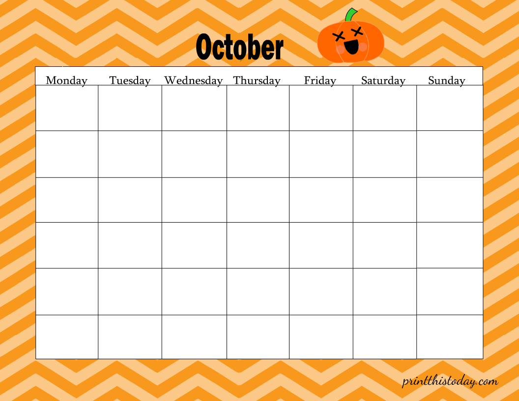 Free Printable Blank October Calendar