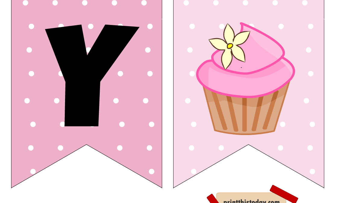 Banner with cupcake for a girl's birthday