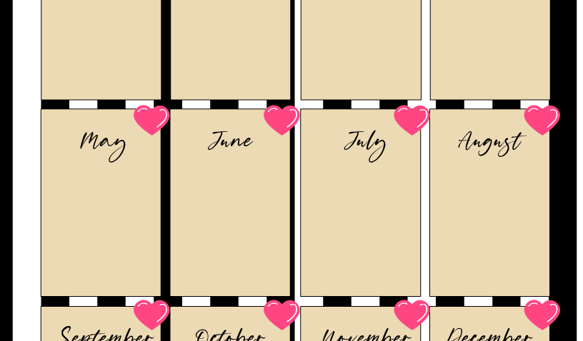 Birthday Calendar in Black, White, Beige and Pink Colors