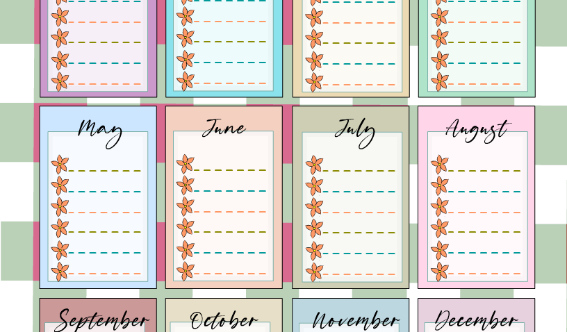 Free Printable Colorful Monthly Birthday Tracker