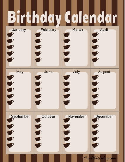 12 Free Printable Birthday Calendars / Trackers