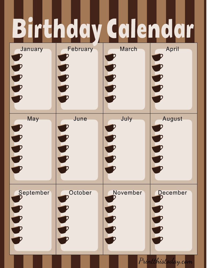 Free Printable Coffee-themed Birthday Tracker
