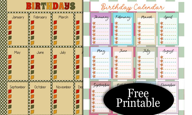12 Free Printable Birthday Calendars / Trackers