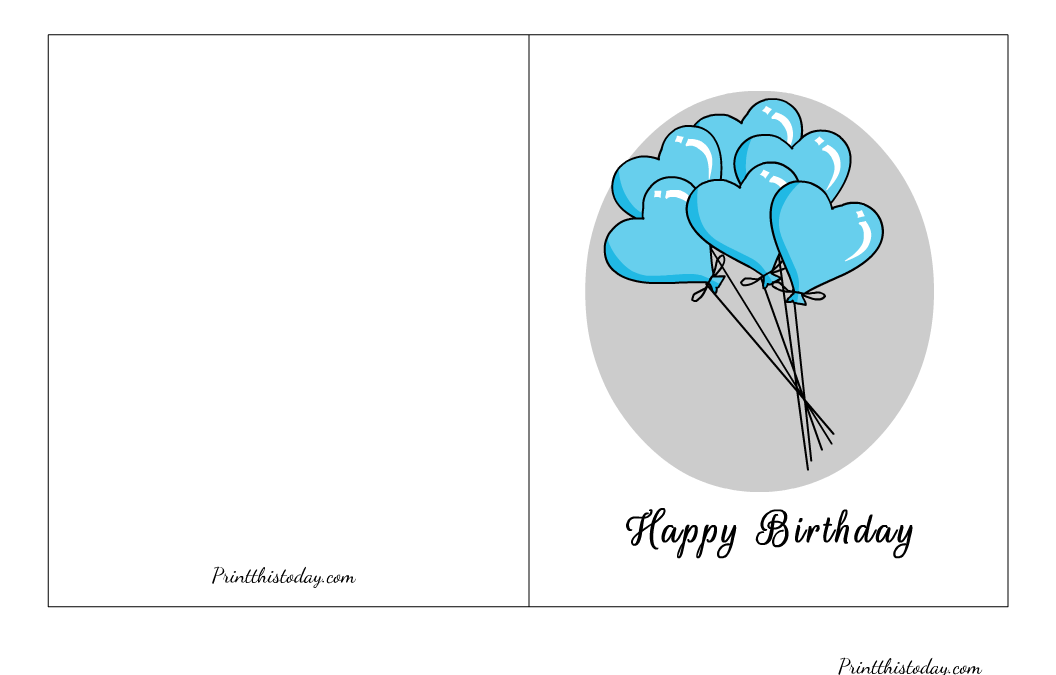 "Cute Blue Balloons" Free Printable Birthday Card 